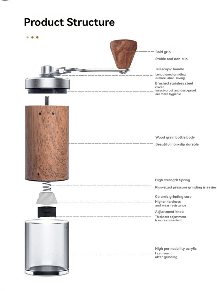 Manual Coffee Grinder with Adjustable Bean Grind Size – Hand Crank Mill