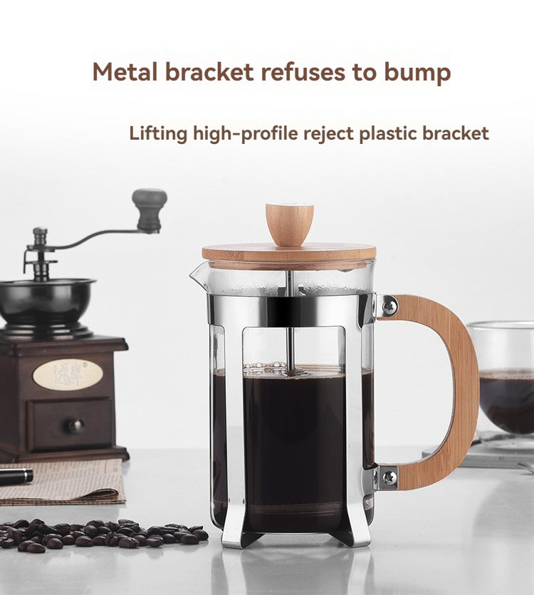 Stylish French press with bamboo accents for fresh, easy coffee brewing.