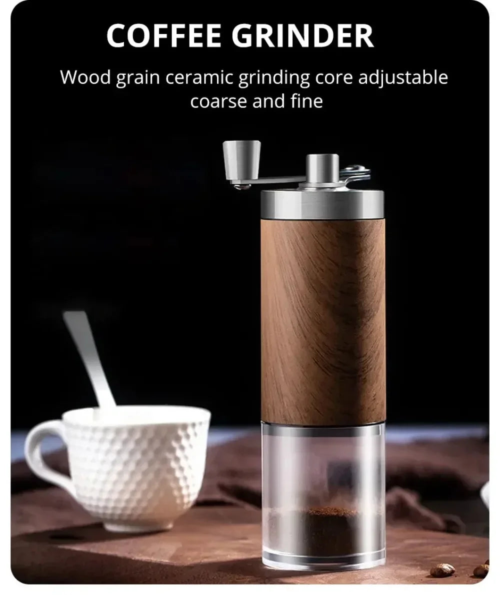 Coffee Bean Grinder – Wood Grain Stainless Steel Crank Hand Coffee Grinder