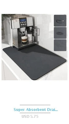 Stylish and functional absorbent mat for countertops, coffee stations, or dining areas.