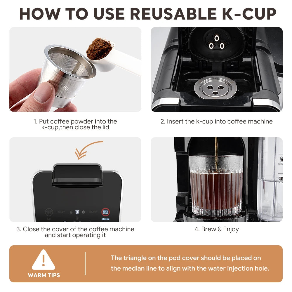 Reusable K-Cups Coffee Pod Filters – Stainless Steel Refillable for Keurig & Ninja Dual Brew Machines