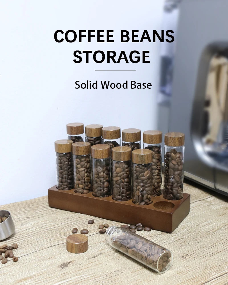 Coffee Beans Storage Container Tube Display Rack – Glass Espresso Accessory Set