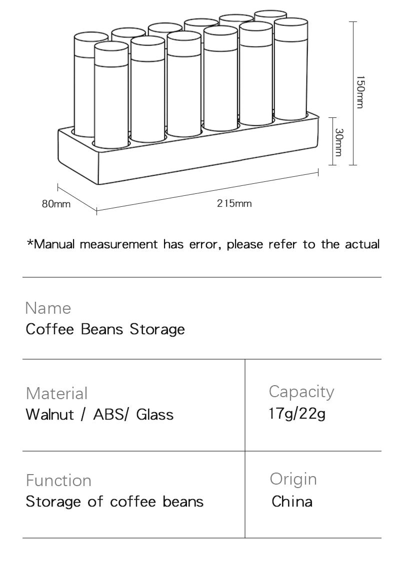 Coffee Beans Storage Container Tube Display Rack – Glass Espresso Accessory Set