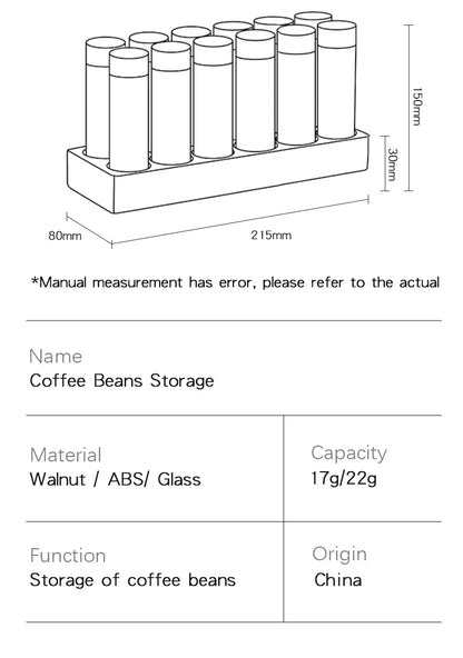 Coffee Beans Storage Container Tube Display Rack – Glass Espresso Accessory Set