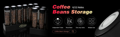 Coffee Beans Storage Container Tube Display Rack – Glass Espresso Accessory Set