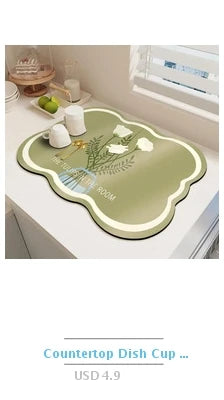 Stylish and functional absorbent mat for countertops, coffee stations, or dining areas.