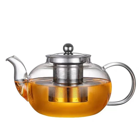 Heat Resistant Glass Tea Pot - Thicken Heated Container with Stainless Steel Infuser