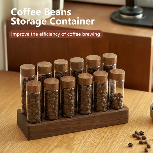 Coffee Beans Storage Container Tube Display Rack – Glass Espresso Accessory Set