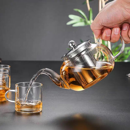 Heat Resistant Glass Tea Pot - Thicken Heated Container with Stainless Steel Infuser