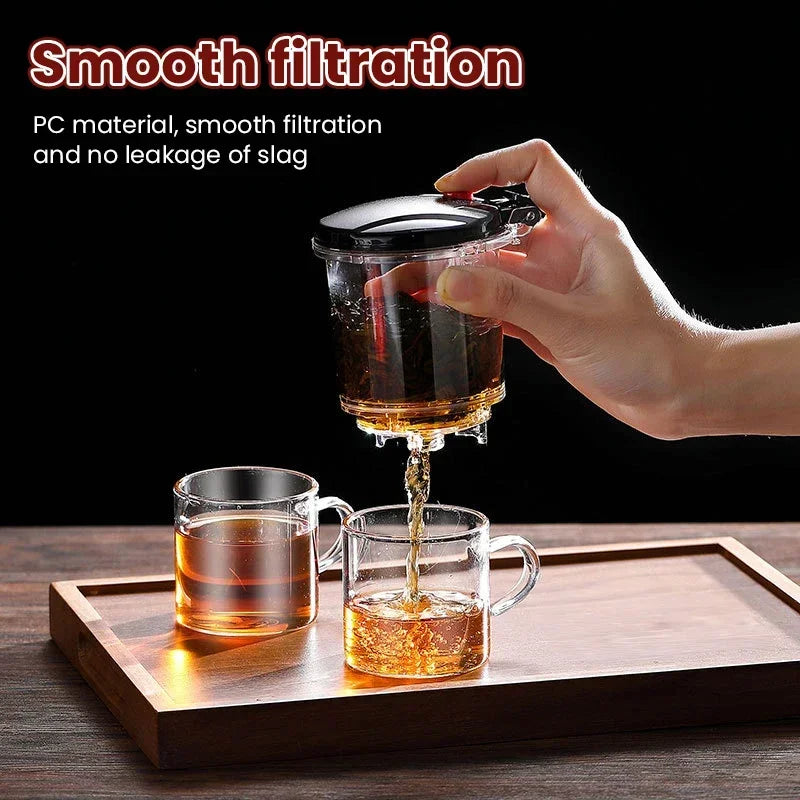 Elegant and easy-to-use tea pot with one-click filter for the perfect brew.