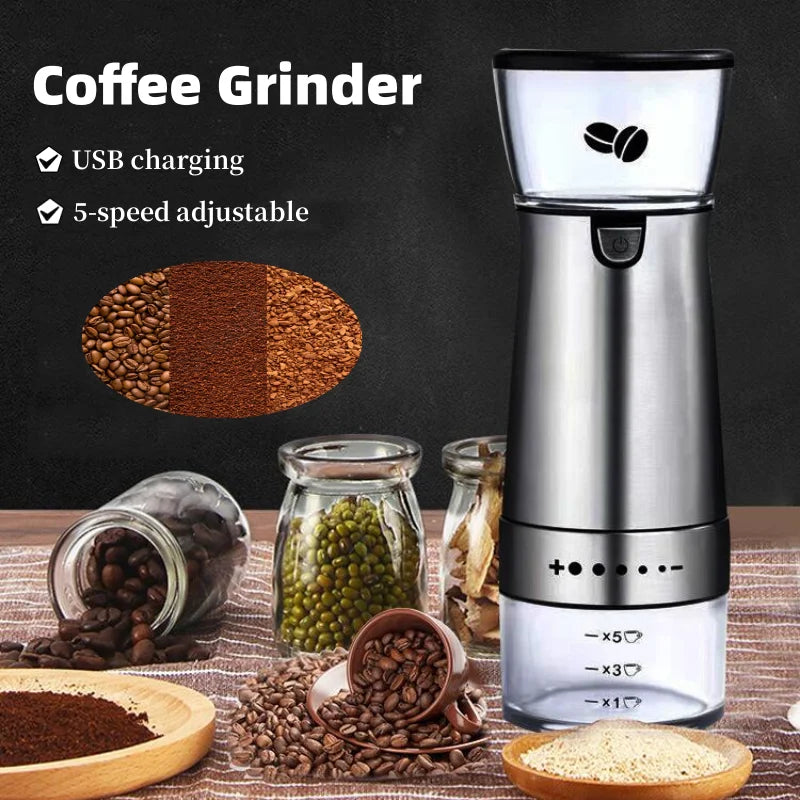 Portable Electric CCoffee Grinder – USB Rechargeable Stainless Steel Manual Coffee Mill