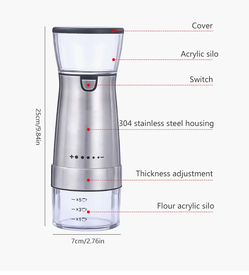 Portable Electric CCoffee Grinder – USB Rechargeable Stainless Steel Manual Coffee Mill