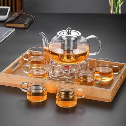 Heat Resistant Glass Tea Pot - Thicken Heated Container with Stainless Steel Infuser