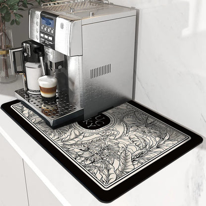 Stylish and functional absorbent mat for countertops, coffee stations, or dining areas.