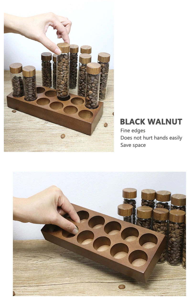 Coffee Beans Storage Container Tube Display Rack – Glass Espresso Accessory Set