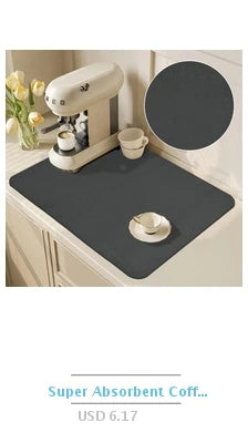 Stylish and functional absorbent mat for countertops, coffee stations, or dining areas.