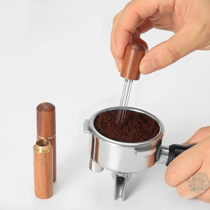 Mini Stainless Steel Coffee Tamper Needle Set with Storage Base