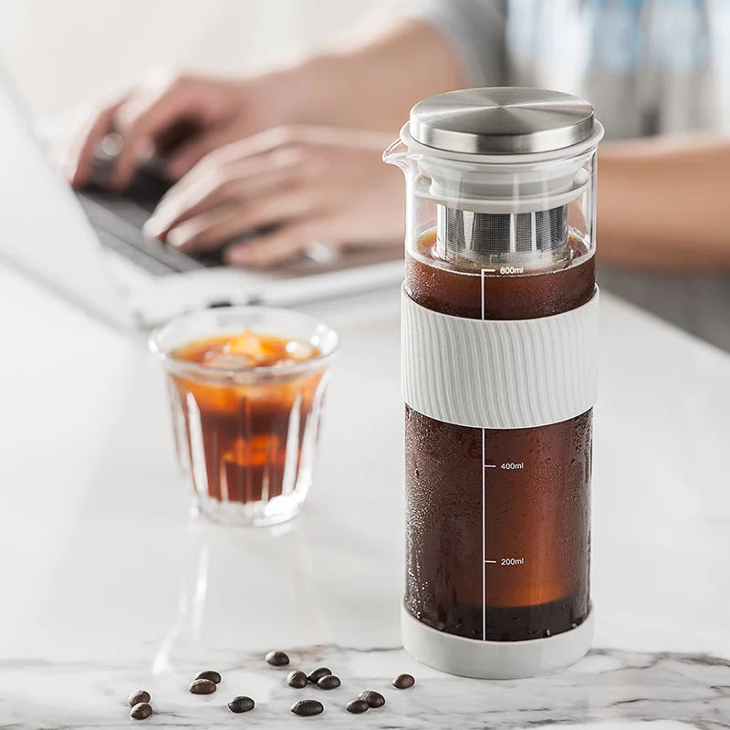 Portable Airtight Cold Brew Iced Coffee Maker & Tea Infuser – 800ml Glass Carafe