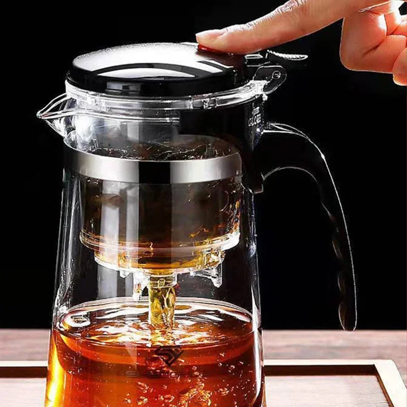 Elegant and easy-to-use tea pot with one-click filter for the perfect brew.