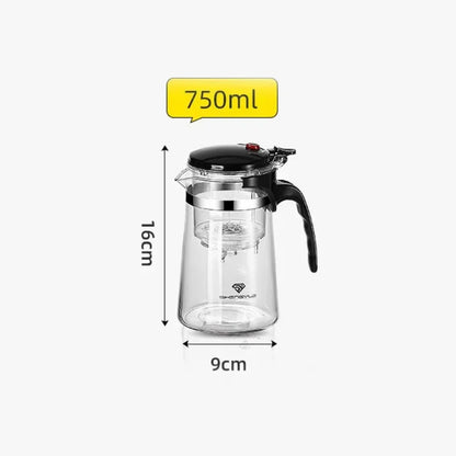 Elegant and easy-to-use tea pot with one-click filter for the perfect brew.