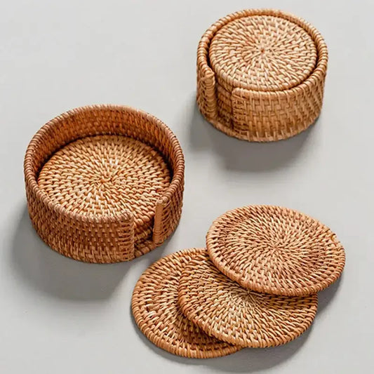 Stylish and durable handmade rattan coasters for protecting your table in style.