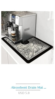 Stylish and functional absorbent mat for countertops, coffee stations, or dining areas.