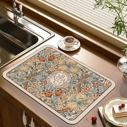 Stylish and functional absorbent mat for countertops, coffee stations, or dining areas.