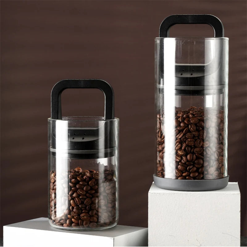 Coffee Beans Vacuum Sealed Glass Container - Airtight Food Storage for Tea, Sugar, and More