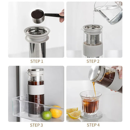 Portable Airtight Cold Brew Iced Coffee Maker & Tea Infuser – 800ml Glass Carafe